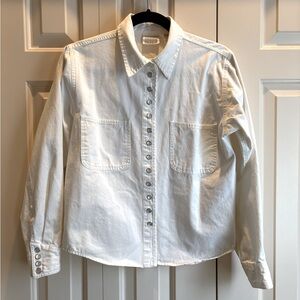 MODA INTERNATIONAL Vintage White Cotton Denim Pearlescent Snap Front Jacket S
